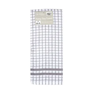 Le Chateau Checked Terry Tea Towel - Grey & White